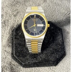 Citizen CQ Quartz Watch Men 6101-T15588 Two-Toned Black Dial Day/Date 7 1/4"